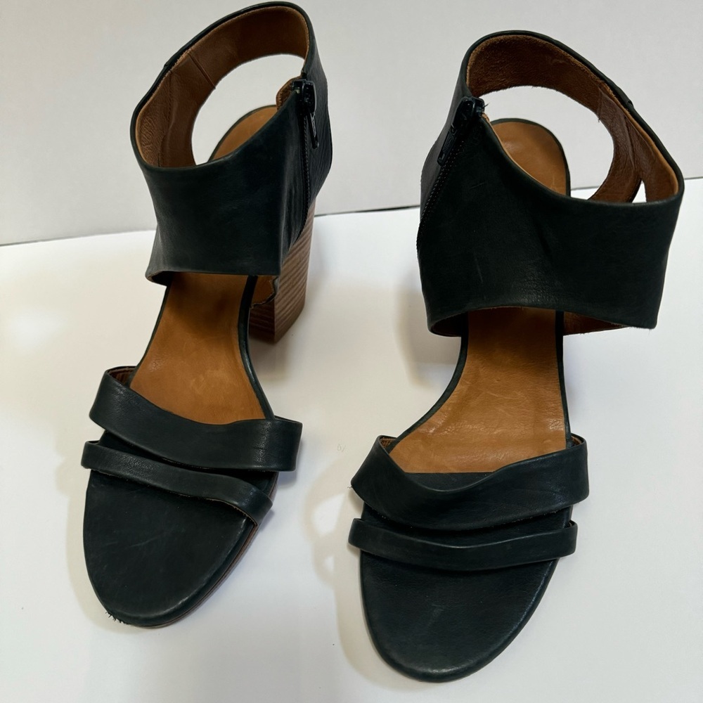 Coclico Cersei Open Toe Blue Leather Block Heel Sandal shoe ankle strap EU40 US9